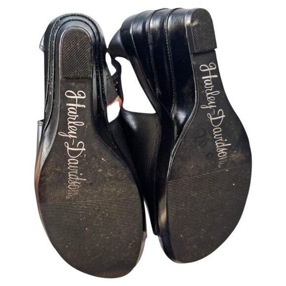 Harley Davidson Women’s Sandals Sz 7 Black Leather Open Toe Slide‎ Wedge - Picture 7 of 10